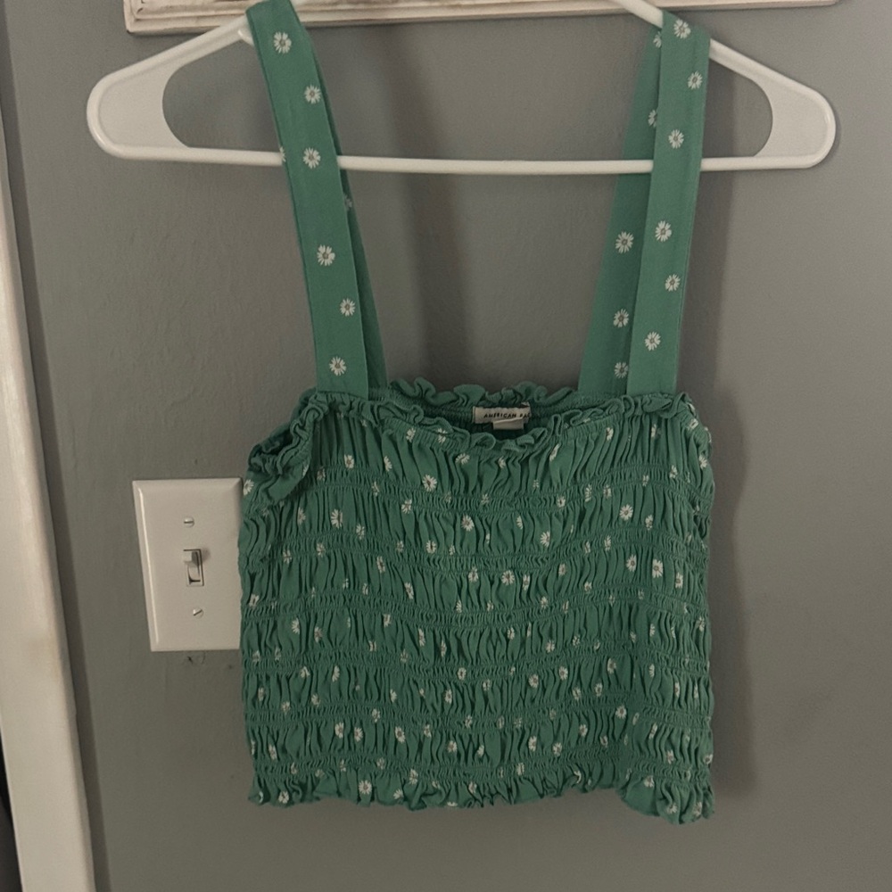 American Eagle Outfitters Green Floral Crop Top